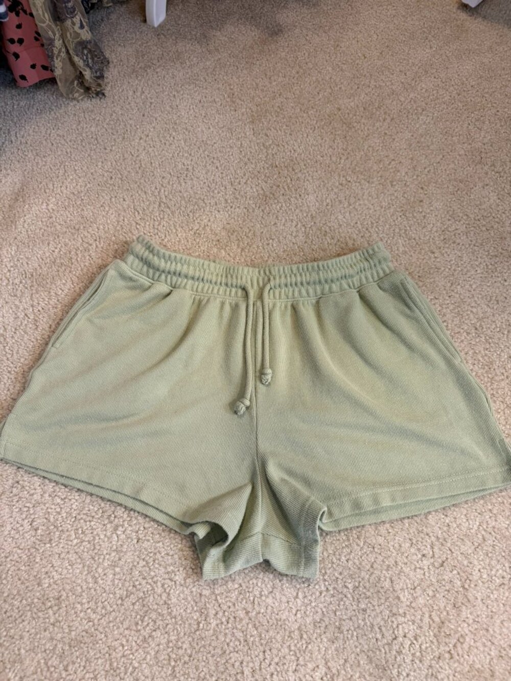 🌿 C&C California Sage Green Ribbed Drawstring Shorts | Size Large